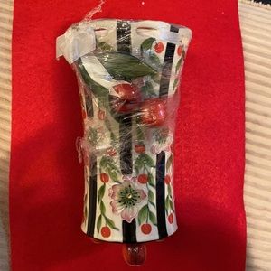 J. McCall Blue Sky Footed Cherry Vase with Ribbon Top